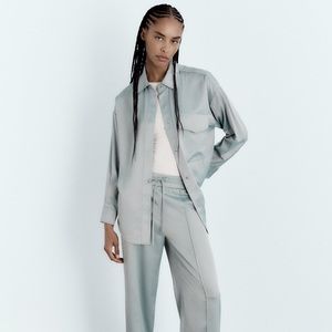 NWT Zara Oversized Satin Effect Over-shirt in Sea Green Size  XS